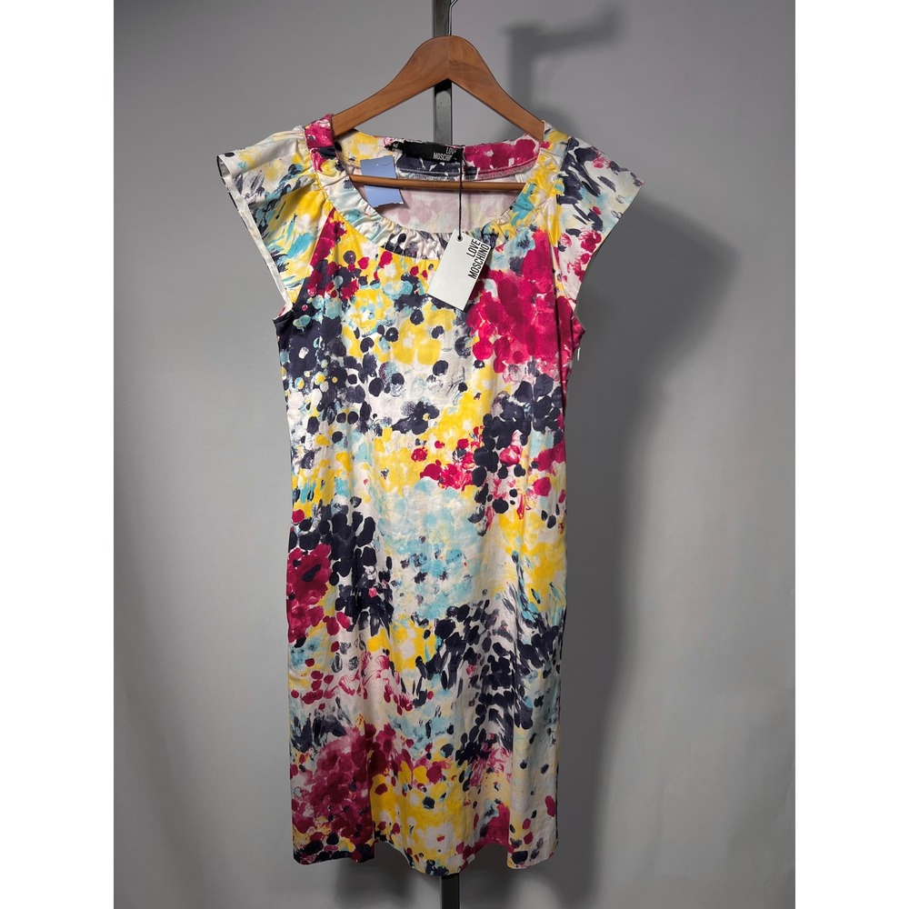 LOVE MOSCHINO Mini Dress NWT Multicolor Abstract Paint Splatter Print Sz 4